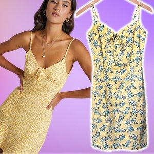 90s Yellow Ditsy Flowers Dress Small Floral Mini Spring Wedding Bridal Vacation